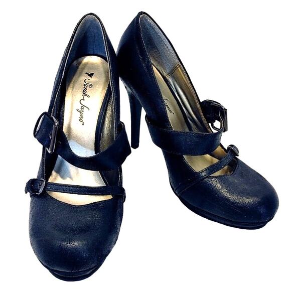 Sarah Jayne Double Buckle Mary Jane High Heel Pumps Faux Leather Black Womens 8 - Picture 3 of 8